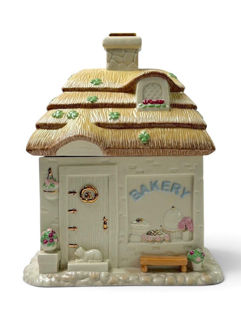 Vintage “The Irish Blessing” Bakery Cookie Jar Porcelain Cottage ( Minor Flaw)
